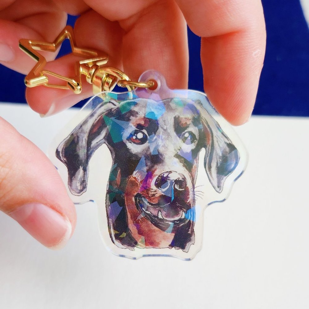 Doberman with Natural Ears Keychain, Dog Picture Keychains